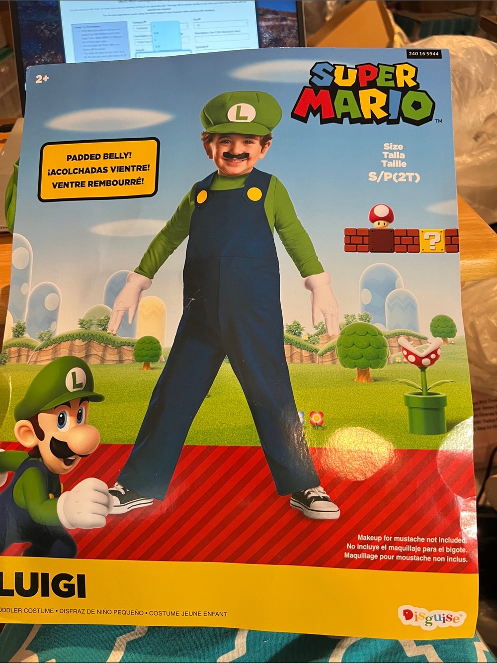 Super Mario Luigi Toddler Costume - Green & Blue. 2T